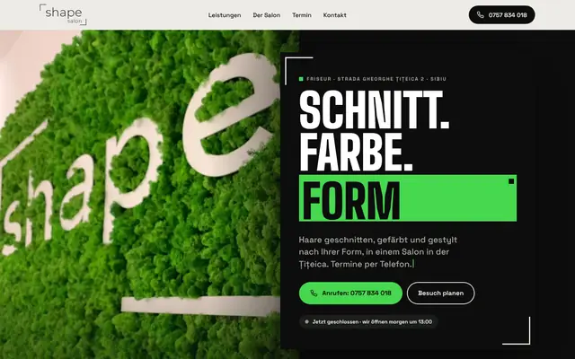 Website von Shape Salon